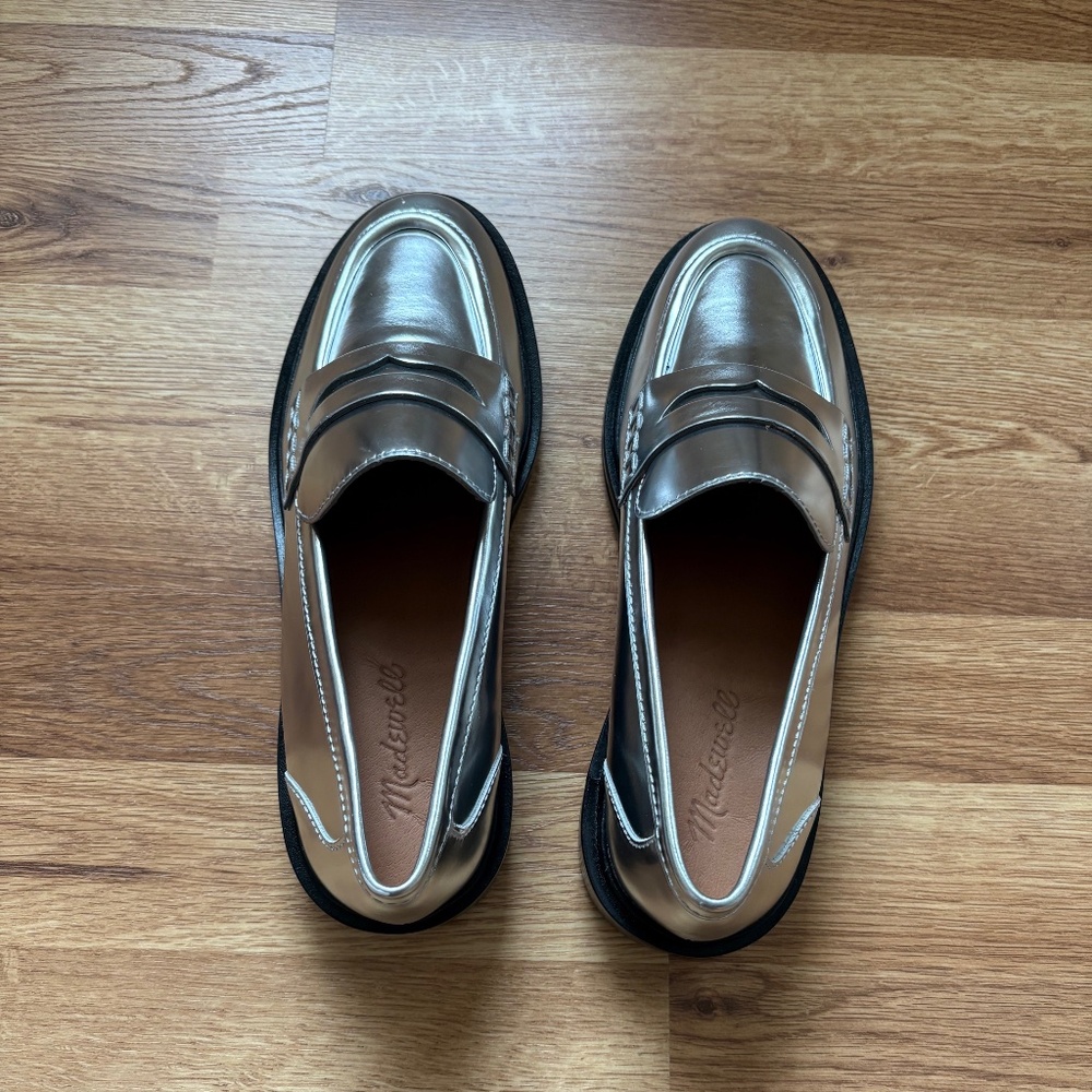 Madewell Women’s Vernon Shiny Silver Specchio Leather Loafers - Picture 8 of 14